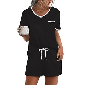 Ekouaer Pajama Set for Women 2 pc Lounge Set Short Sleeve Tops and Shorts Soft Sleepwear