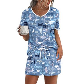 Ekouaer Pajama Set for Women 2 pc Lounge Set Short Sleeve Tops and Shorts Soft Sleepwear
