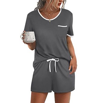 Ekouaer Pajama Set for Women 2 pc Lounge Set Short Sleeve Tops and Shorts Soft Sleepwear