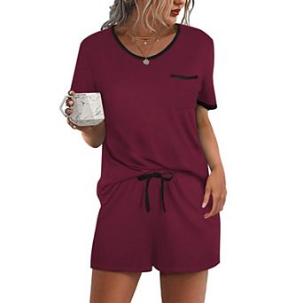 Ekouaer Pajama Set for Women 2 pc Lounge Set Short Sleeve Tops and Shorts Soft Sleepwear