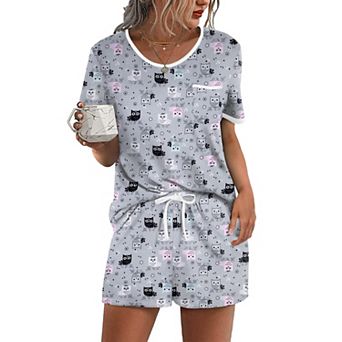 Ekouaer Pajama Set for Women 2 pc Lounge Set Short Sleeve Tops and Shorts Soft Sleepwear