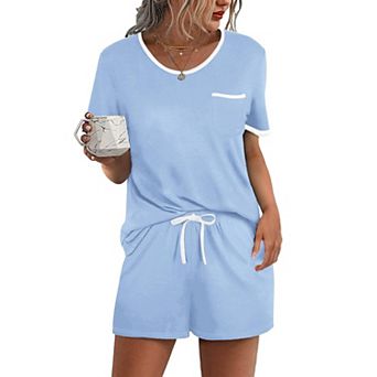 Ekouaer Pajama Set for Women 2 pc Lounge Set Short Sleeve Tops and Shorts Soft Sleepwear