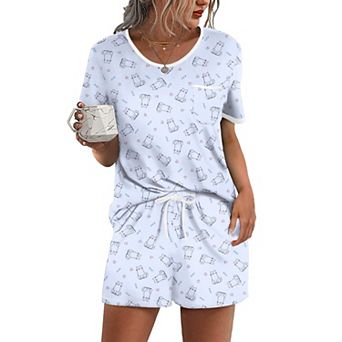 Ekouaer Pajama Set for Women 2 pc Lounge Set Short Sleeve Tops and Shorts Soft Sleepwear