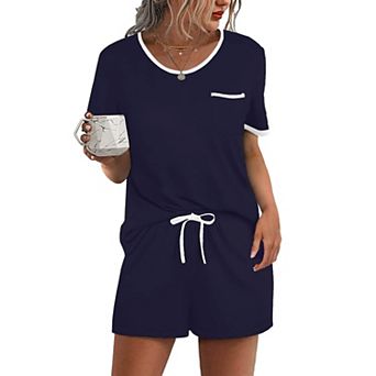 Ekouaer Pajama Set for Women 2 pc Lounge Set Short Sleeve Tops and Shorts Soft Sleepwear