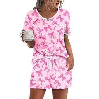 Ekouaer Pajama Set for Women 2 pc Lounge Set Short Sleeve Tops and Shorts Soft Sleepwear