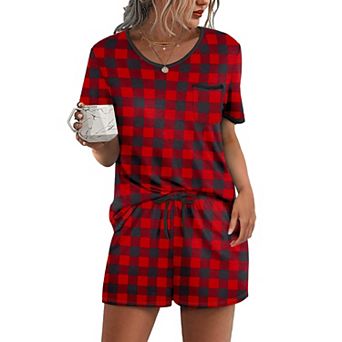 Ekouaer Pajama Set for Women 2 pc Lounge Set Short Sleeve Tops and Shorts Soft Sleepwear