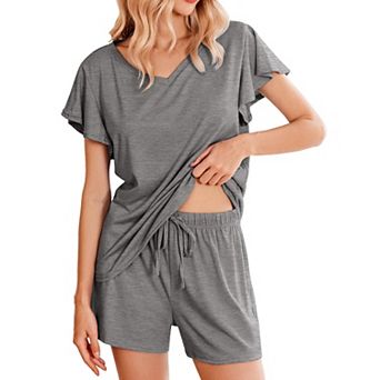 Ekouaer Ladies Pajama Sets Flowers Printed Soft Loungewear Cute Ruffle Sleeve Comfy Sleepwear