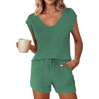 Ekouaer Pajamas for Women Soft Pjs Set Short Sleeve Tee and Shorts Pajama Set Cozy Loungewear