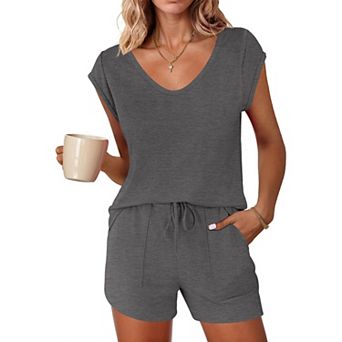 Ekouaer Pajamas for Women Soft Pjs Set Short Sleeve Tee and Shorts Pajama Set Cozy Loungewear