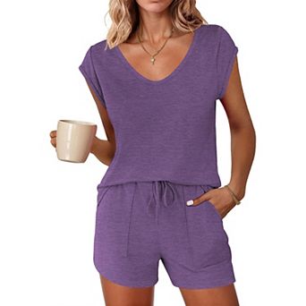 Ekouaer Pajamas for Women Soft Pjs Set Short Sleeve Tee and Shorts Pajama Set Cozy Loungewear