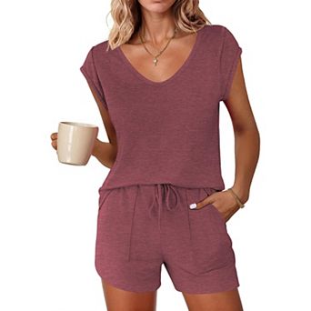 Ekouaer Pajamas for Women Soft Pjs Set Short Sleeve Tee and Shorts Pajama Set Cozy Loungewear