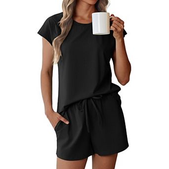 Ekouaer Cotton Pajamas for Women Set 2 pc Cap Sleeve Pjs Shorts Set Lounge Sets Sleepwear