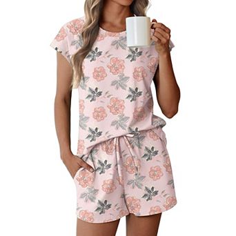 Ekouaer Cotton Pajamas for Women Set 2 pc Cap Sleeve Pjs Shorts Set Lounge Sets Sleepwear