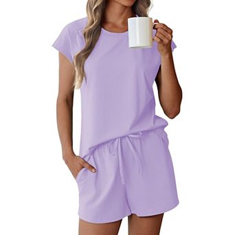 Ekouaer Cotton Pajamas for Women Set 2 pc Cap Sleeve Pjs Shorts Set Lounge Sets Sleepwear
