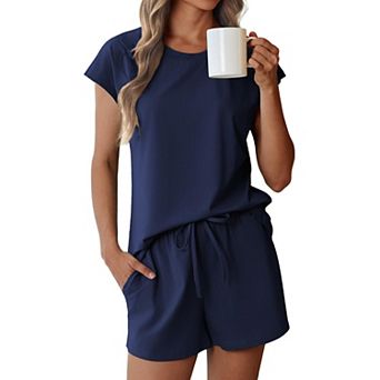 Ekouaer Cotton Pajamas for Women Set 2 pc Cap Sleeve Pjs Shorts Set Lounge Sets Sleepwear