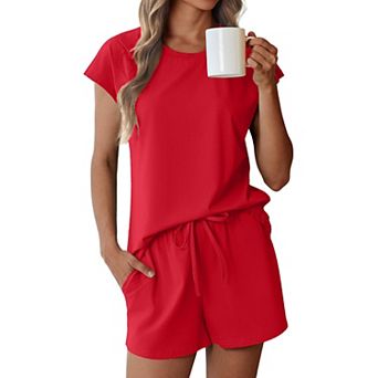Ekouaer Cotton Pajamas for Women Set 2 pc Cap Sleeve Pjs Shorts Set Lounge Sets Sleepwear