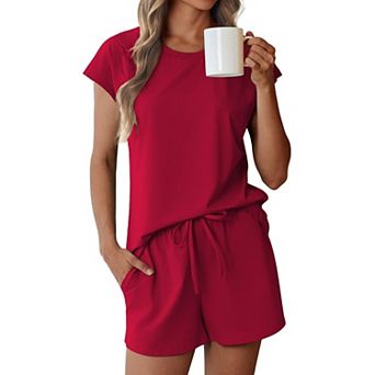 Ekouaer Cotton Pajamas for Women Set 2 pc Cap Sleeve Pjs Shorts Set Lounge Sets Sleepwear