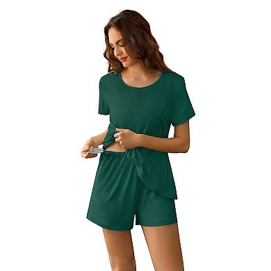 Ekouaer Three Piece Maternity Nursing Pajamas Set Postpartum Breastfeeding Short Sleeve Shirts
