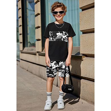 Arshiner Boys Block Set Tshirt And Shorts Kids Summer Outfit