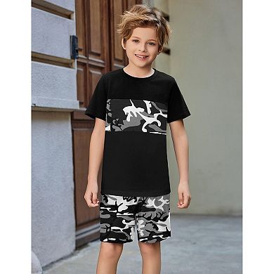 Arshiner Boys Block Set Tshirt And Shorts Kids Summer Outfit