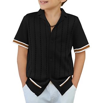 Arshiner Boys Knit Shirts Short Sleeve Button Down Shirt Vintage Fashion Casual Summer Beach Shirts