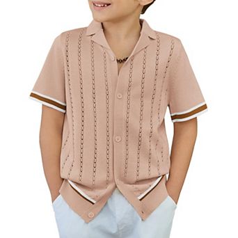Arshiner Boys Knit Shirts Short Sleeve Button Down Shirt Vintage Fashion Casual Summer Beach Shirts