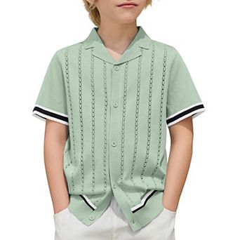 Arshiner Boys Knit Shirts Short Sleeve Button Down Shirt Vintage Fashion Casual Summer Beach Shirts