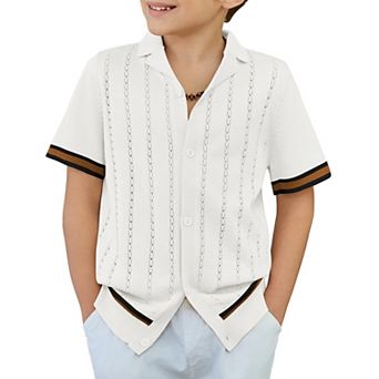 Arshiner Boys Knit Shirts Short Sleeve Button Down Shirt Vintage Fashion Casual Summer Beach Shirts