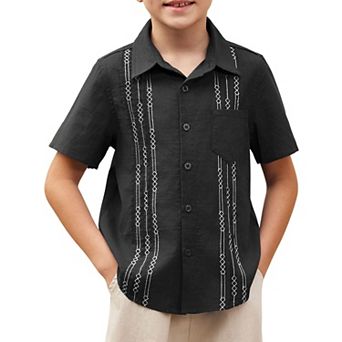 Arshiner Boys Cotton Linen Cuban Guayabera Shirt Casual Short Sleeve Button Down Shirts Summer