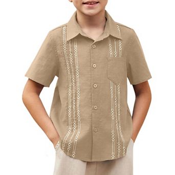 Arshiner Boys Cotton Linen Cuban Guayabera Shirt Casual Short Sleeve Button Down Shirts Summer