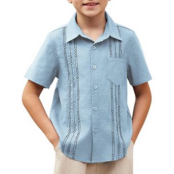 Arshiner Boys Cotton Linen Cuban Guayabera Shirt Casual Short Sleeve Button Down Shirts Summer