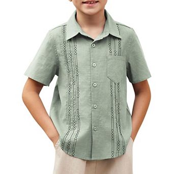 Arshiner Boys Cotton Linen Cuban Guayabera Shirt Casual Short Sleeve Button Down Shirts Summer