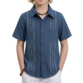 Arshiner Boys Cotton Linen Cuban Guayabera Shirt Casual Short Sleeve Button Down Shirts Summer
