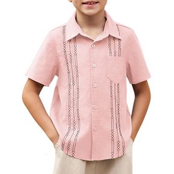Arshiner Boys Cotton Linen Cuban Guayabera Shirt Casual Short Sleeve Button Down Shirts Summer