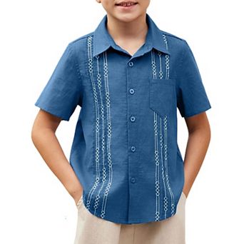 Arshiner Boys Cotton Linen Cuban Guayabera Shirt Casual Short Sleeve Button Down Shirts Summer
