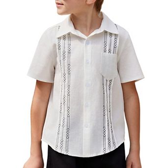 Arshiner Boys Cotton Linen Cuban Guayabera Shirt Casual Short Sleeve Button Down Shirts Summer