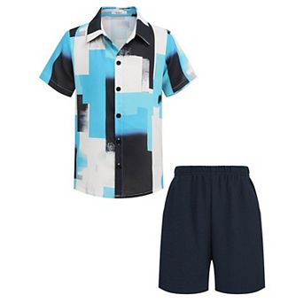 Arshiner Boys Hawaiian Shorts Sets Button Down Shirt And Shorts Summer Beach Clothes