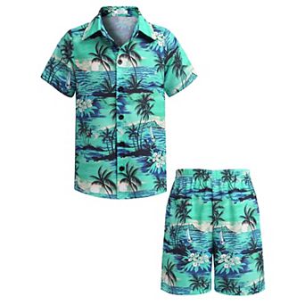 Arshiner Boys Hawaiian Shorts Sets Button Down Shirt And Shorts Summer Beach Clothes