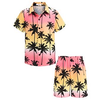 Arshiner Boys Hawaiian Shorts Sets Button Down Shirt And Shorts Summer Beach Clothes