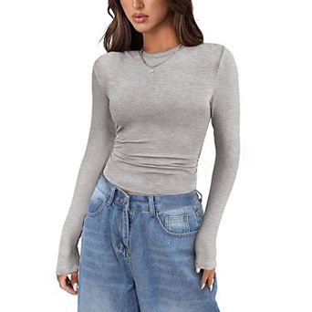 Zeagoo Women's Long Sleeve Stretch Crewneck Ribbed Fitted T-Shirt, Basic Business Casual Tops