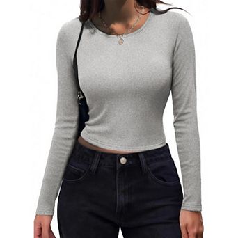 Zeagoo Women's Stretch Crewneck Ribbed Long Sleeve T-Shirt Fitted Basic Casual Tops