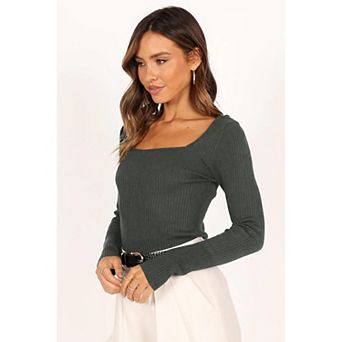 Zeagoo Womens Square Neck Long Sleeve Ribbed Knit Slim Fitted Fall Casual Basic Tee Tops