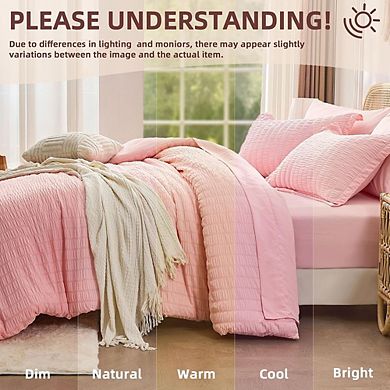 7-Piece Full Comforter Set Seersucker Soft All-Season Bedding Sheets Pillow Shams