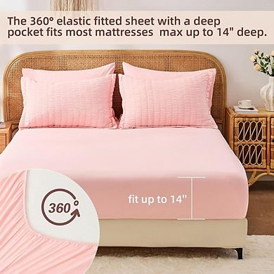 7-Piece Full Comforter Set Seersucker Soft All-Season Bedding Sheets Pillow Shams