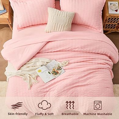 7-Piece Full Comforter Set Seersucker Soft All-Season Bedding Sheets Pillow Shams