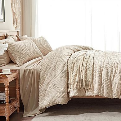 7-Piece Full Comforter Set Tufted Boho All-Season Bedding Sheets Pillow Shams
