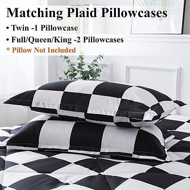Checkered Twin Comforter Set Plaid Gingham Lightweight Polyester Bedding 2-Piece