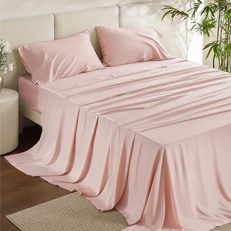 Bedsure Essential Collection Cooling Rayon Derived from Bamboo Sheet Set, Pink Dogwood