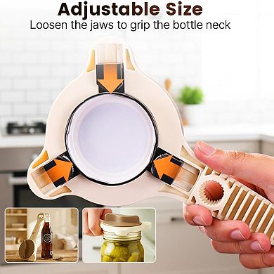 4 in 1 Jar Opener Adjustable Can Lid Remover for Kitchen Jars, Bottles & Cans