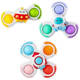 3 pc Suction Cup Fidget Rotating Sensory Toys for Airplane Car Travel Table Window